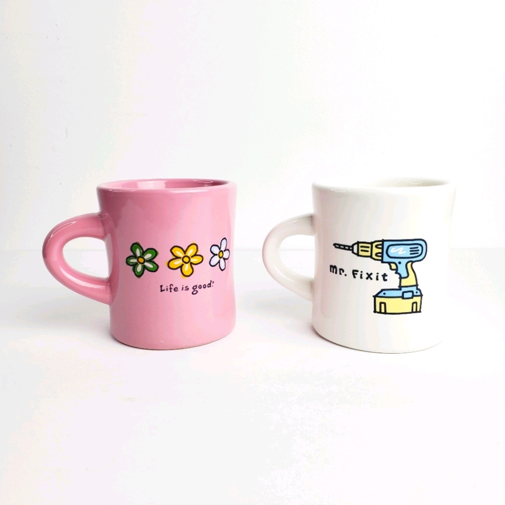 Life is Good, 2 Mug Lot, Pink, White